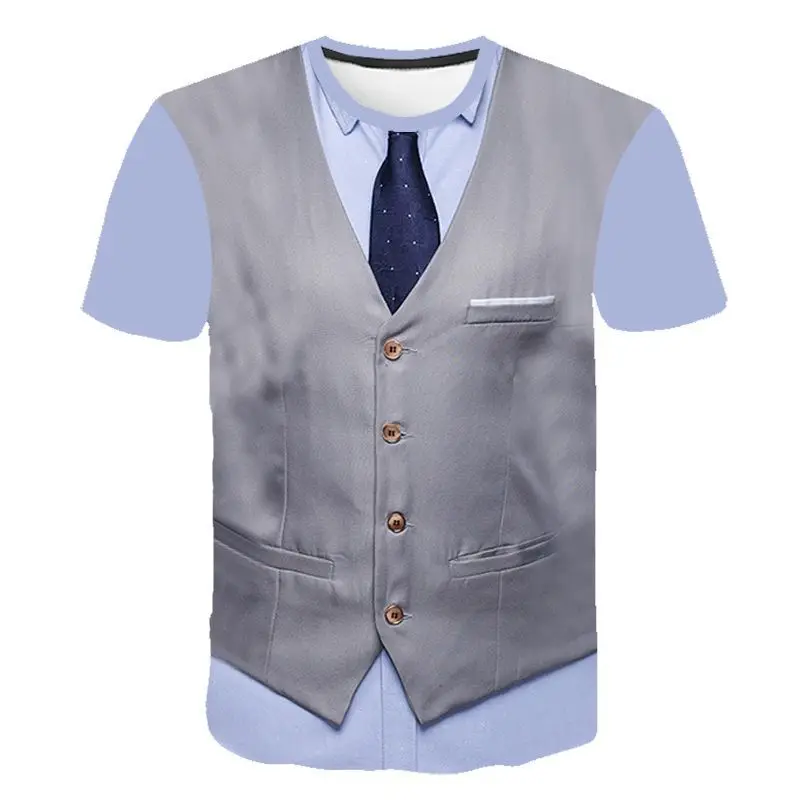 

2022 New 3D T Shirt Funny Fake Suit Tuxedo Bow Tie 3D Printed T Shirts Men Summer Fashion Short Sleeve Streetwear Fake Suit Vest