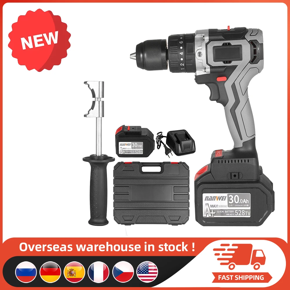 

Home Cordless Electric Drill Driver 21V 6.0A Batteries Max Torque 200N.m Variable Speed Impact Hammer Drill Electric Screwdriver