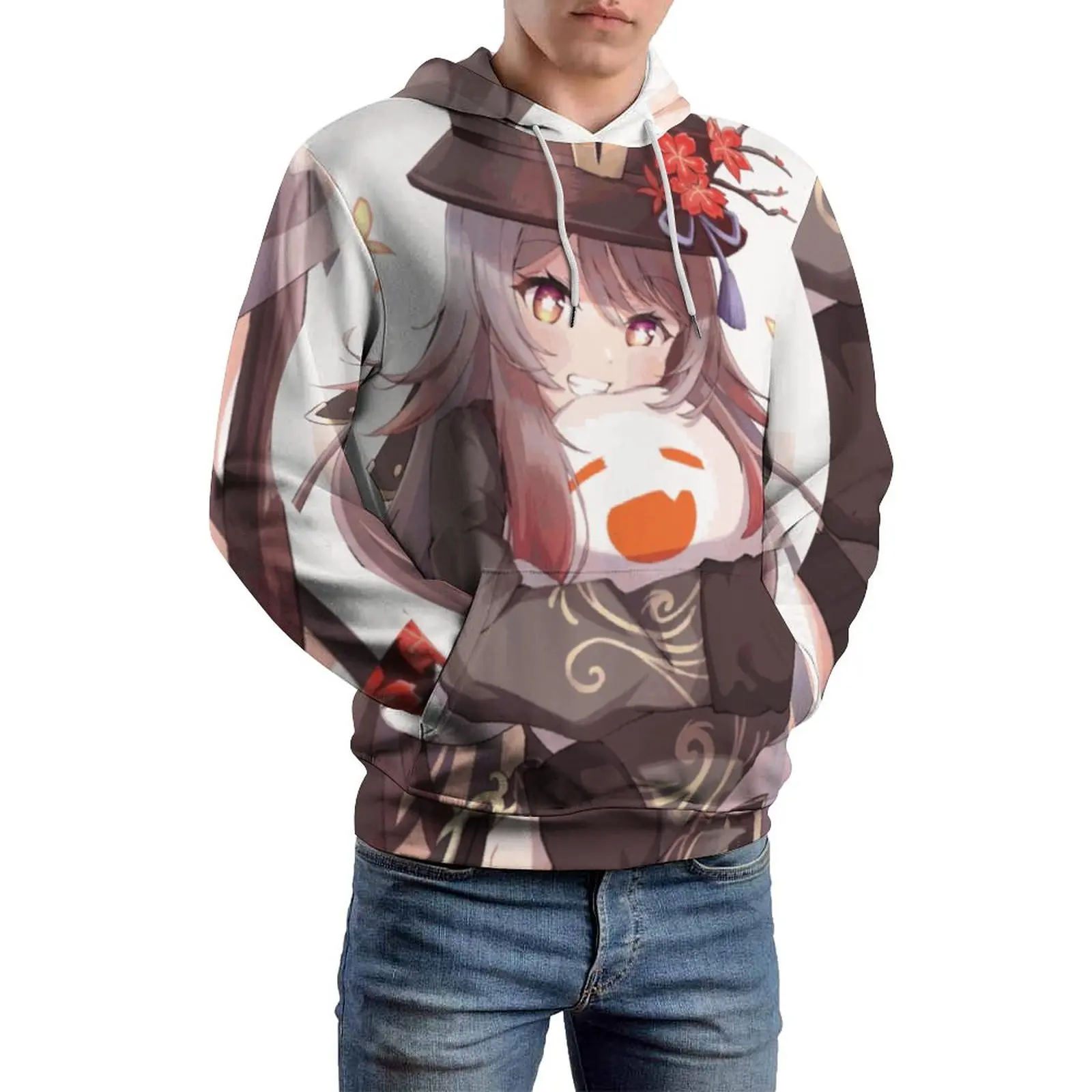 

Мужские свободные толстовки с капюшоном Genshin Impact Hu Tao, худи в уличном стиле с длинным рукавом, забавные свитшоты большого размера, Namecard Papilio Charontis Hutao