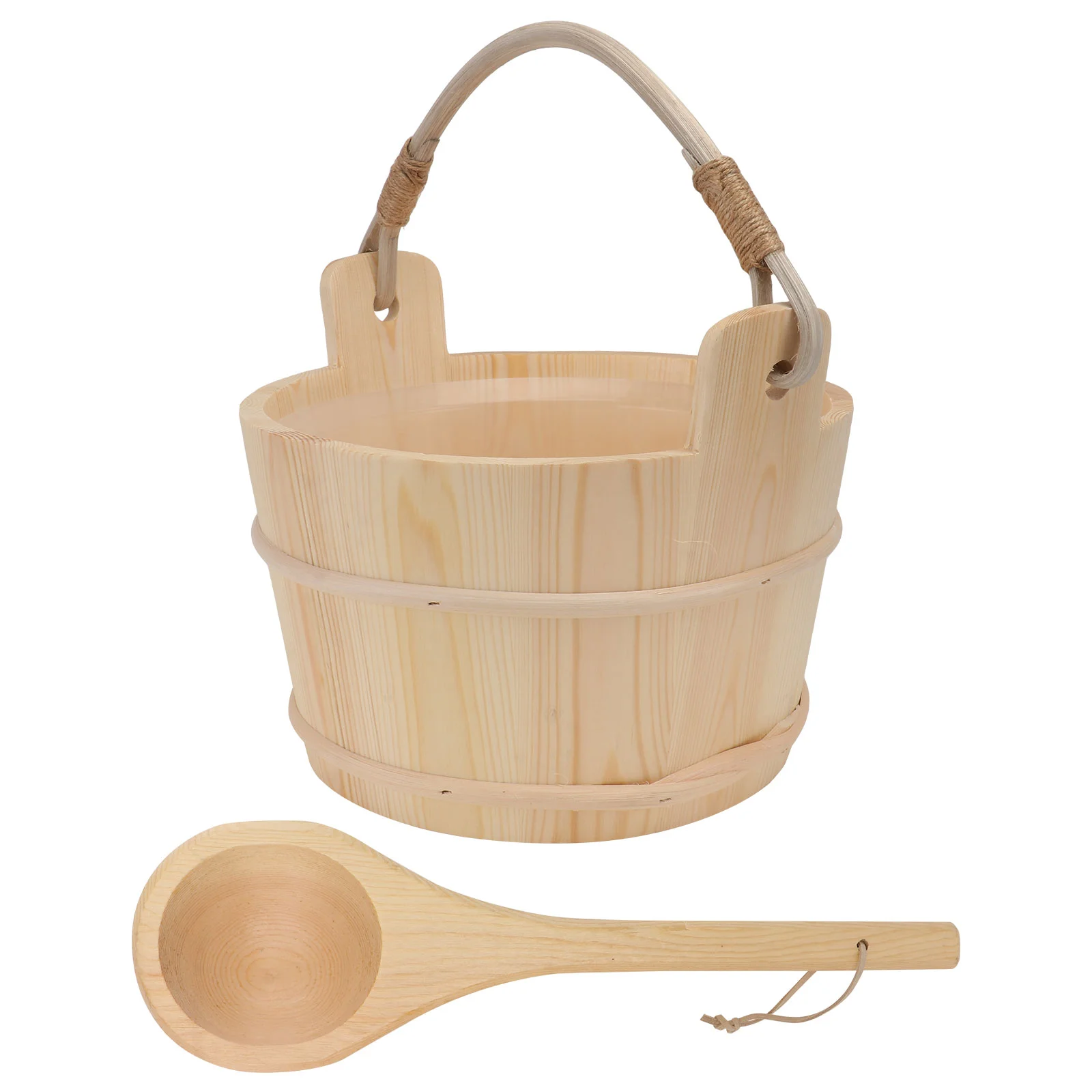 

1Set Sauna Wooden Bucket and Wood Spoon Sauna Accessories with Plastic Liner