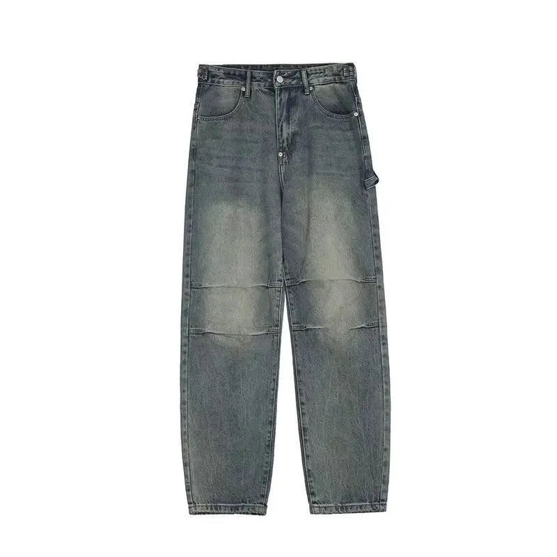 Men's Jeans European and American High Street Biker Denim Cross Embroidery Hip-hop Straight Loose Wide-leg Pants