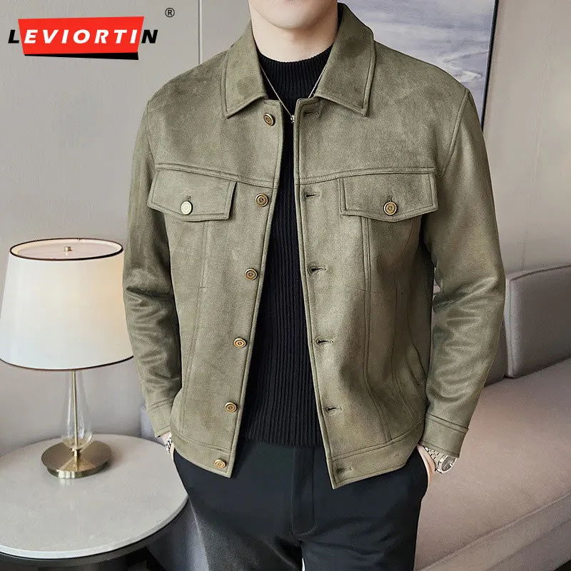 

Корейский стиль кожаная куртка мужская облегающая модная однотонная Высококачественная деловая мужская куртка с бархатным лацканом и оленем Толстая куртка