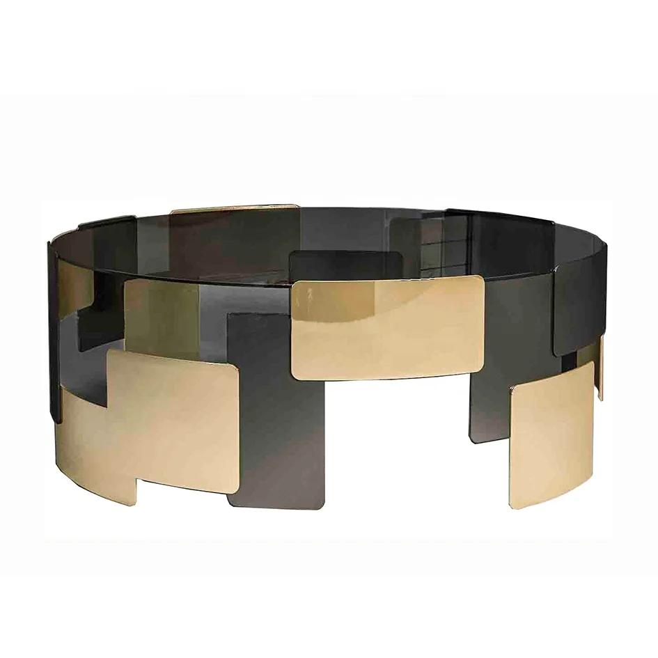 

New Customized minimalist style luxury stainless steel glass/ marble top coffee table tv stand set for Living room furniture