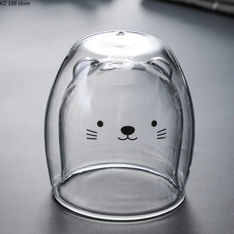

Net Red Creative Cute Bear Cup Cartoon Double-layer Insulated Milk Cup High Boron Glass Double-layer Cup Milk Glass