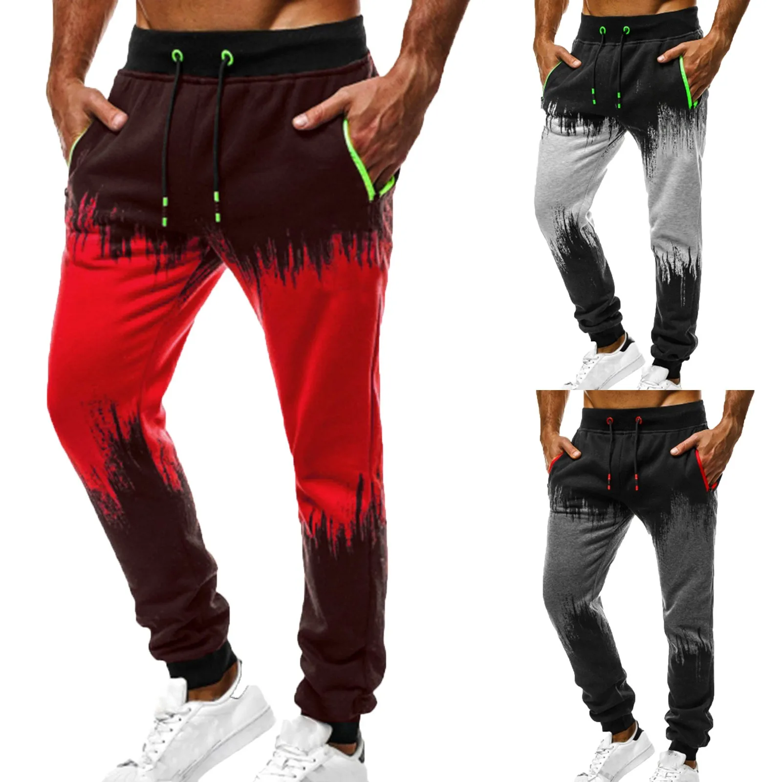 

Matching Breathable Pants Color Trend Up Lace Men's Hip Feet Sports With Pockets Fashion Harem Tie Trousers Hop Men's pants