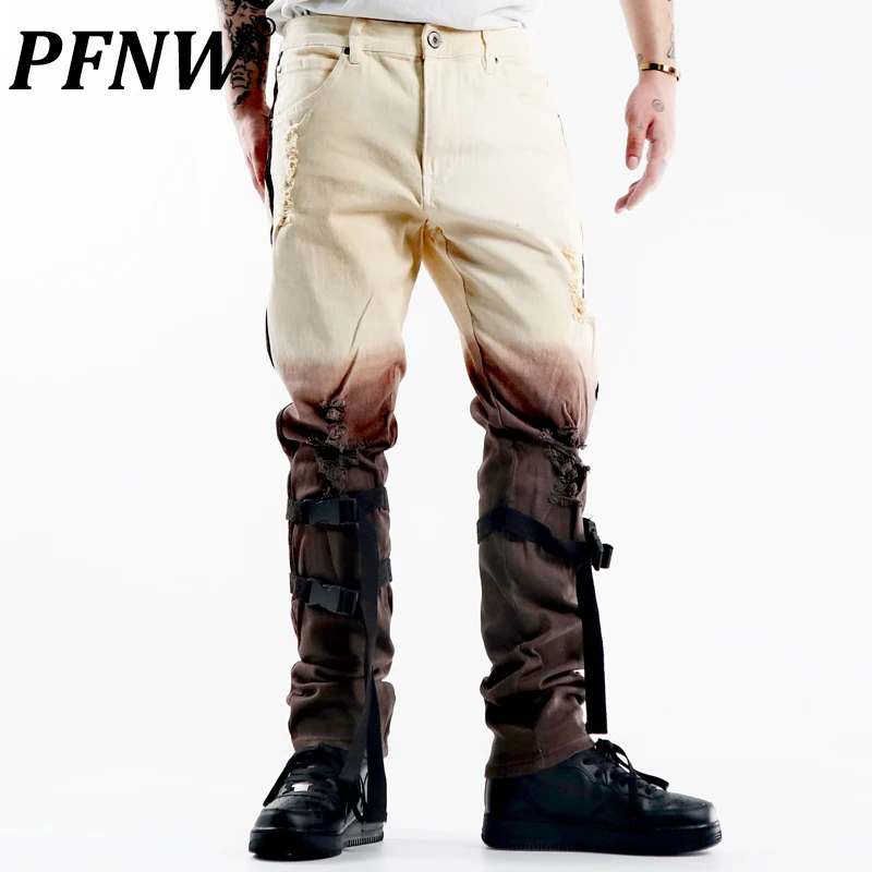 

Брюки-карго PFNW мужские джинсовые, винтажные приталенные штаны из денима в американском стиле, в стиле хип-хоп, контрастных цветов, 28A0397, весн...