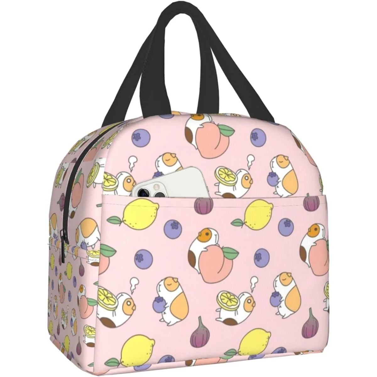 

Guinea pigs with fruits Lunch Box Insulated Lunch Boxes Waterproof Lunch Bag Reusable Lunch Tote With Front Pocket For School