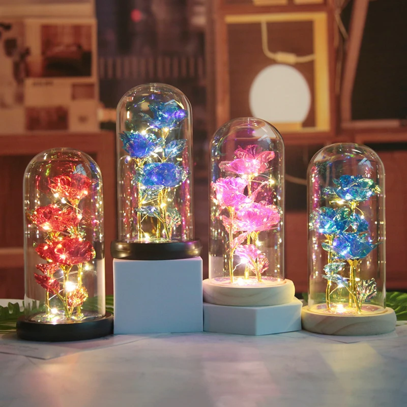 

Valentines Day Gift for Girlfriend Eternal Rose LED Light In Dome Cover Mothers Day Wedding Favors Souvenirs Bridesmaid Gift