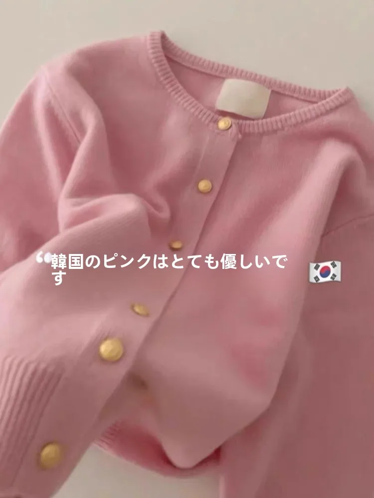 Корейская серия Idle Sle малинового цвета с круглым вырезом вязаный кардиган для