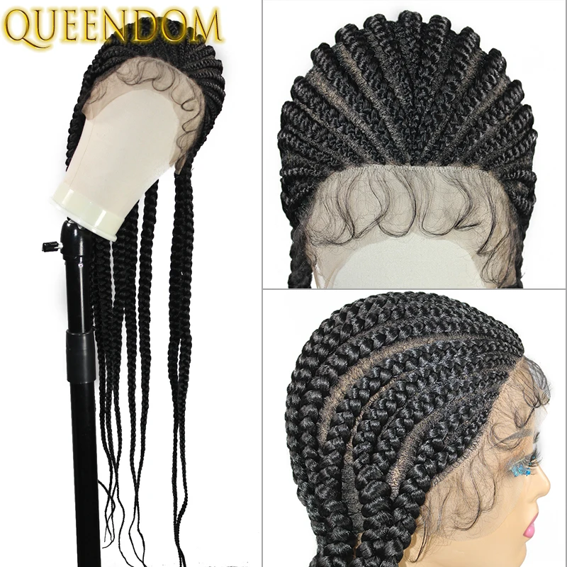 36'' Long Full Lace Box Braid Lace Front Wig Ombre Knotless Box Braid Wigs Lace Wig Brown Synthetic Braided Wigs for Black Women