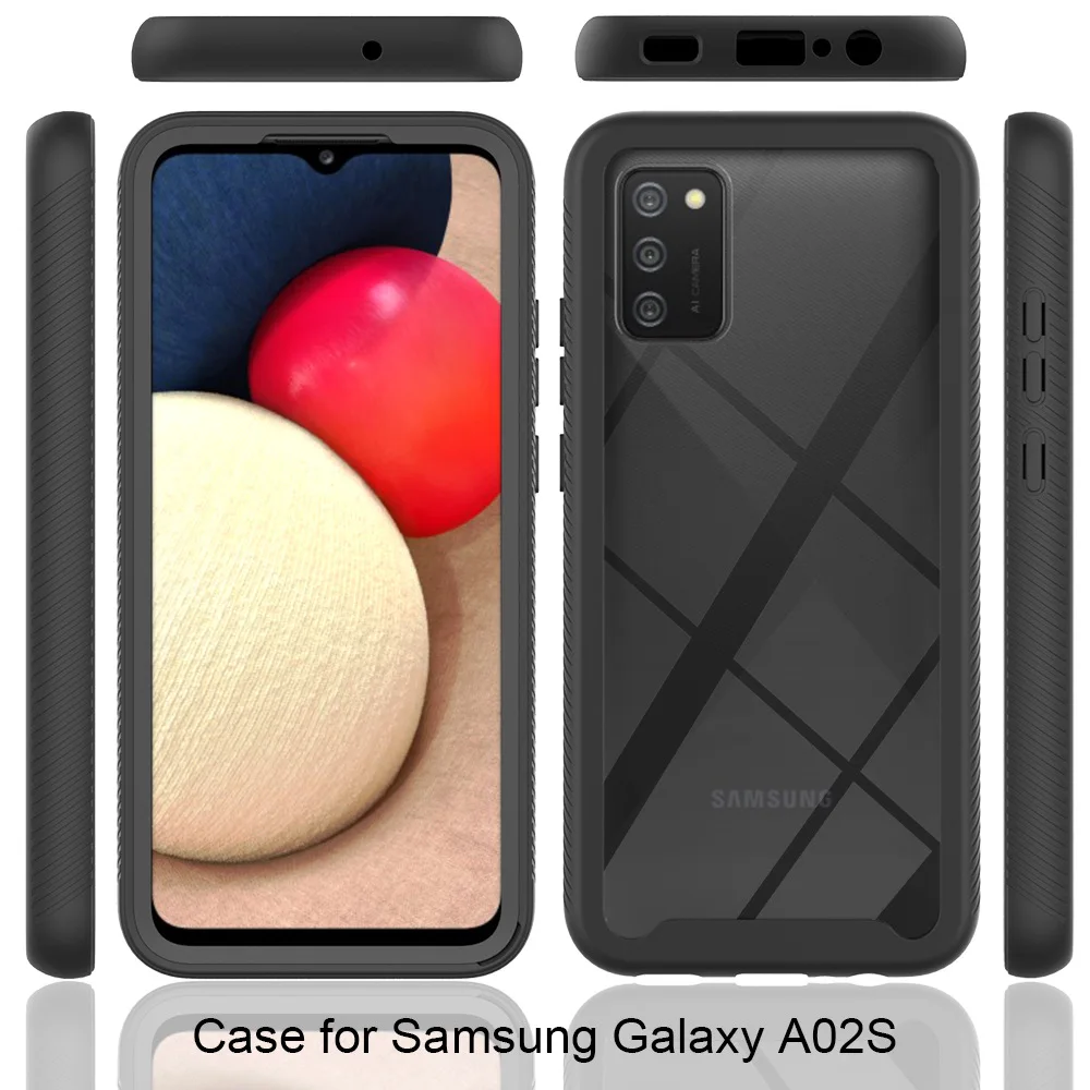 

For Samsung Galaxy A02s EU Version Case Soft Bumper + Crystal Clear Back Panel 360 Protect Shockproof Cover For A02s US Version