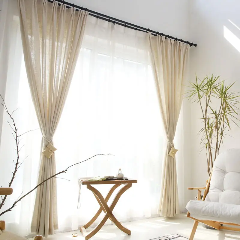 

Modern Linen Curtain for Living Room Bedroom pure color cotton linen curtains tulle fabrics custom gauze semi-shading ramie yarn