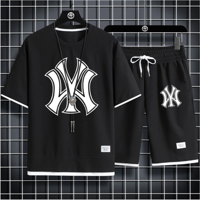 

2023 Brand Men's Set Tshirt Shorts 2 Piece Set Summer Casual High Quality Fabric Suit Outdoor Short Sleeve Manga Streetwea