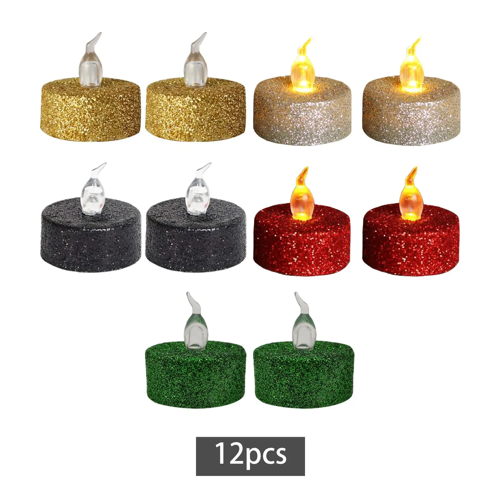 

12Pcs Glitter Battery Tea Lights Flameless Candles Flickering LED Tealights for Outdoor Holiday Halloween Wedding Anniversary