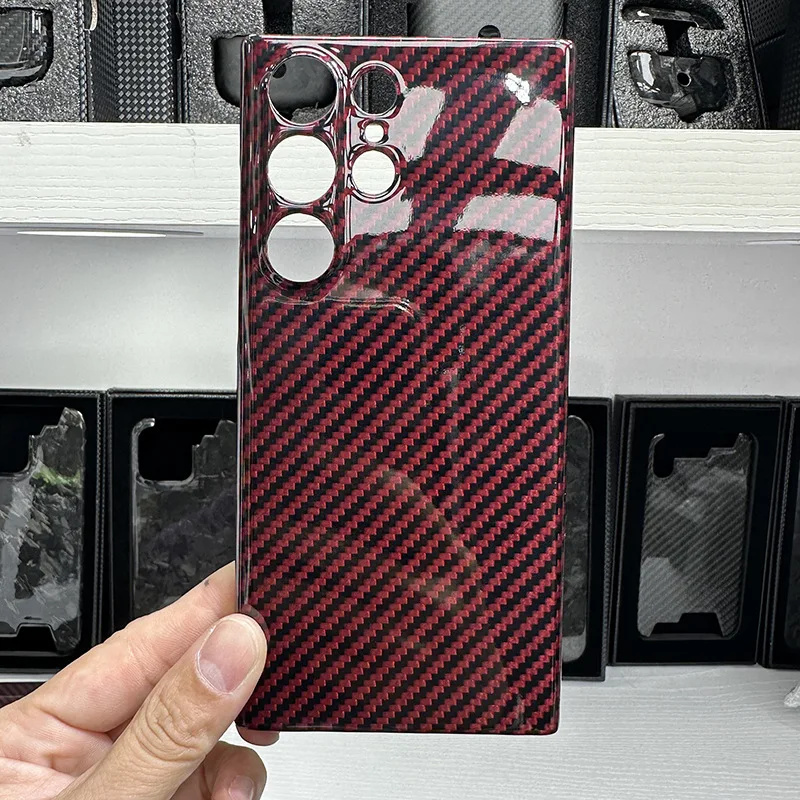 

Glossy Red - 100% Real Carbon Fiber Case for Samsung S23 Ultra Luxury Hard Protective Phone Back Cover for Galaxy S23Ultra