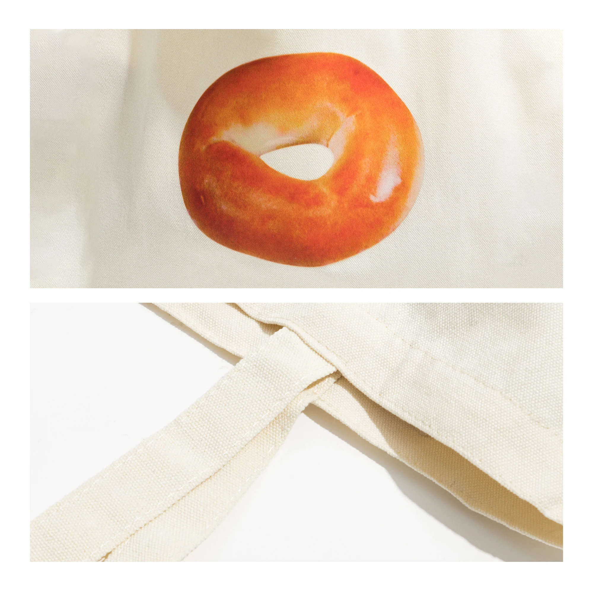 KOKOPEAS Simple Bagel Pattern Canvas Tote Bag Aesthetic For Women Cute Reusable Cloth Cotton Bags for School Shopping Beach