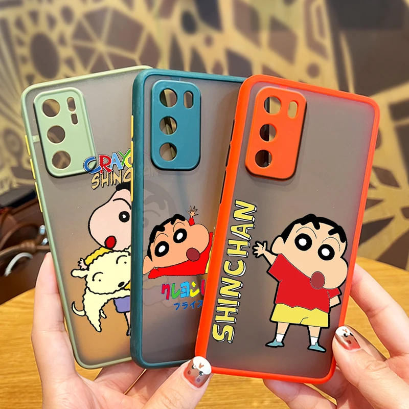 

Cartoon Crayon Shin-chan Boy For Huawei P50 P40 P40 P30 P20 Mate 40 20 10 5G Nova 8 3i 2i Frosted Translucent Phone Case Fundas