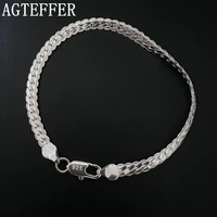 agteffer 925 sterling silver bracelet 6mm 20cm flat side chain lobster clasp for woman man wedding engagement jewelry gift