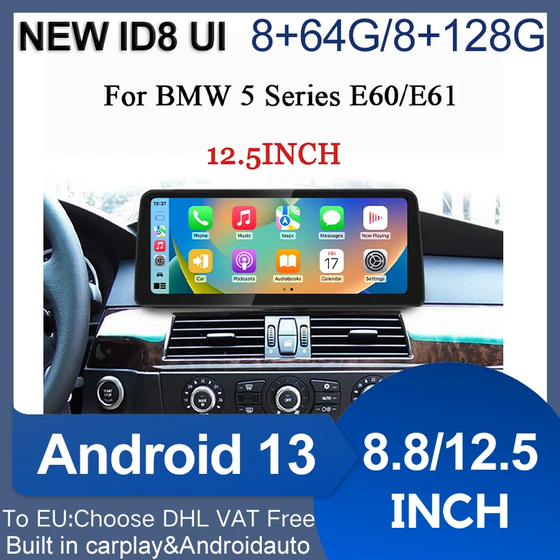 Head Unit Android 13 Car Bluetooth Carplay For BMW 3 Series E90 E91 5 E60 E61 Video Player Monitor Central Multimedia 4G