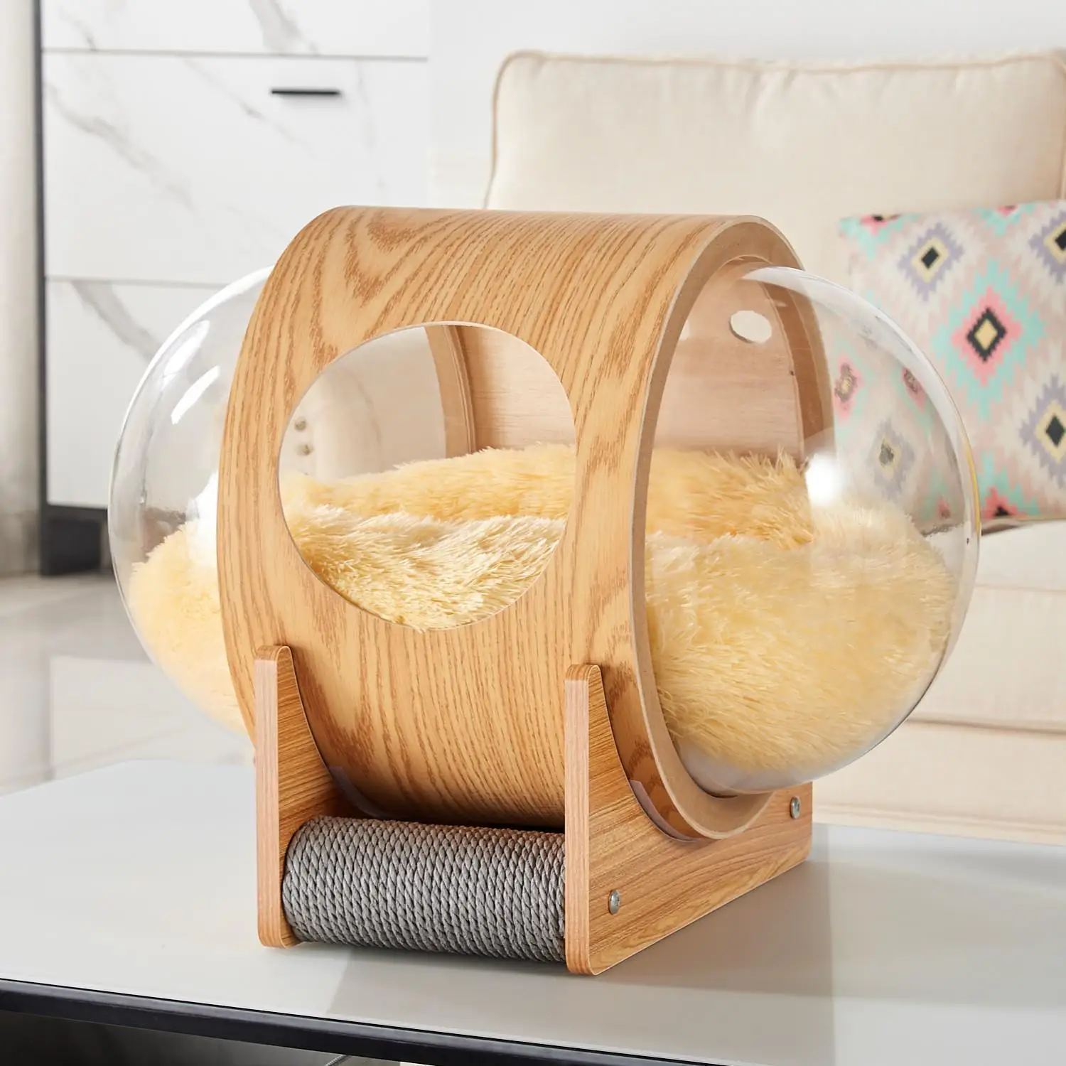 

New design wooden space capsule cat bed for pet supply