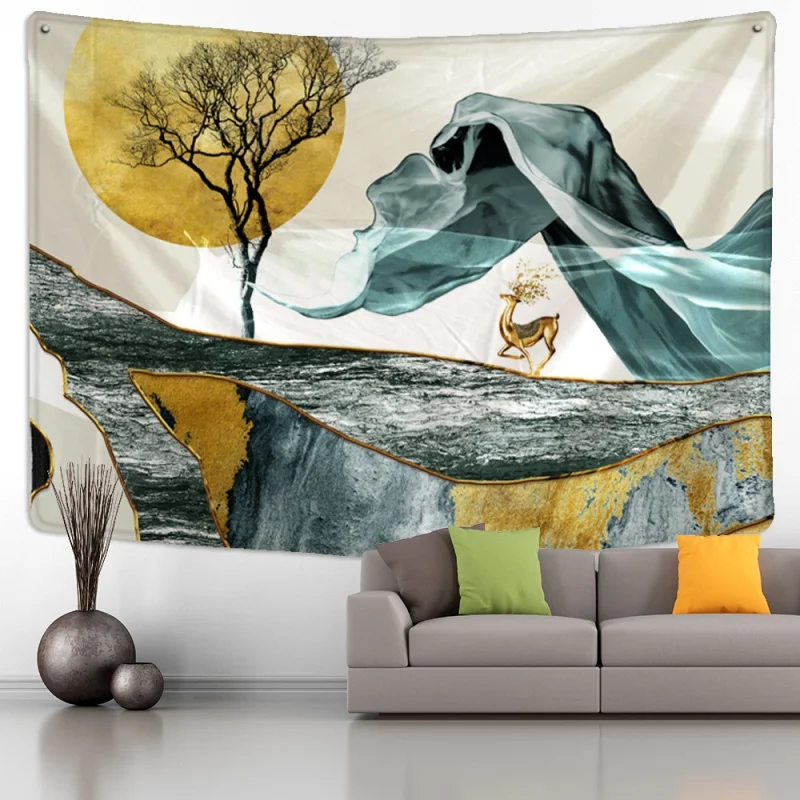 

Simple Golden Deer Moon Landscape Tapestry Bedroom Decor Wall Tapestry Wall Fabric Hippie Psychedelic Tapestry