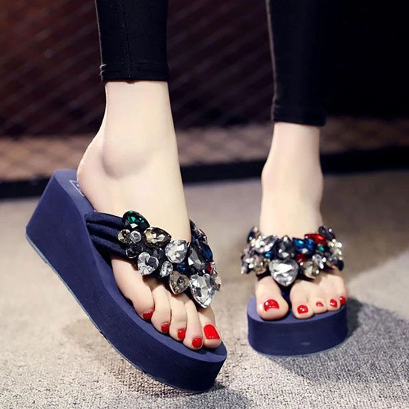 

Women Flip-Flops Fashion Ethnic Style Summer Platform Sandals Open Toe Beach Slippers Casual Rhinestone Light Soft Ladies Shoes