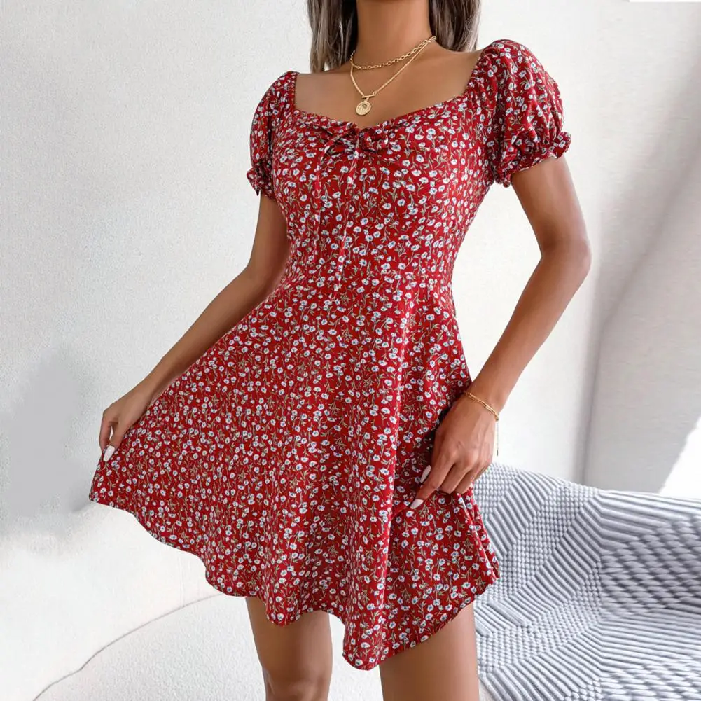 

Женское летнее ТРАПЕЦИЕВИДНОЕ ПЛАТЬЕ Hirigin, Бандажное платье с квадратным вырезом и расклешенными рукавами, облегающее мини-платье с высоко...