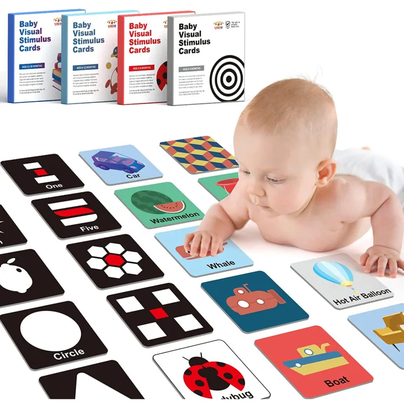 

Montessori Baby Visual Stimulation Card Toys Color Shape Animal Education Black White Cognitive Flash Cards High Contrast 0-36M