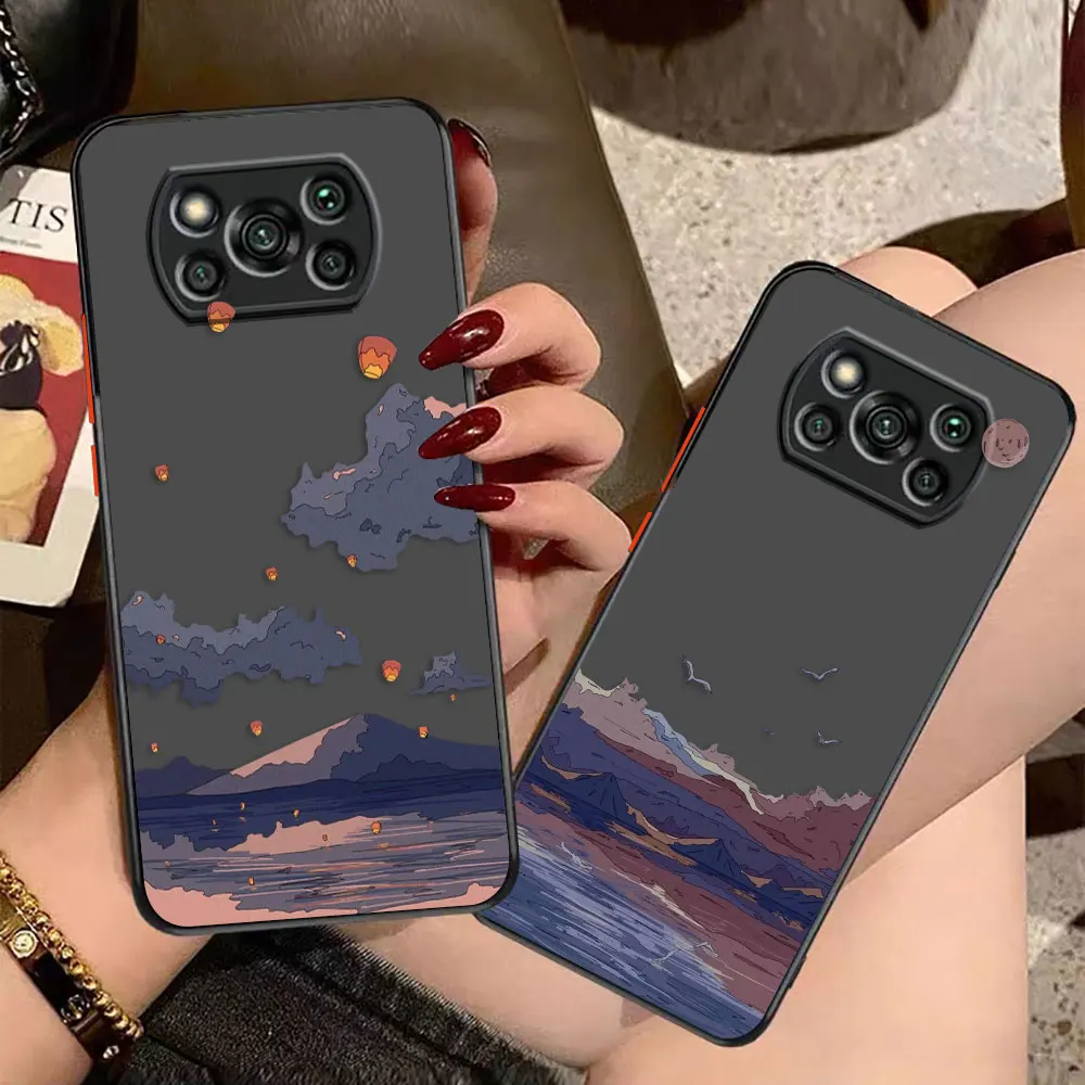

Japan Anime Hand Painted House Scenery Matte Case for Xiaomi POCO X4 X3 X2 M4 M3 M2 F4 F3 GT F2 C40 PRO A3 MIX4 CIVI Case Shell