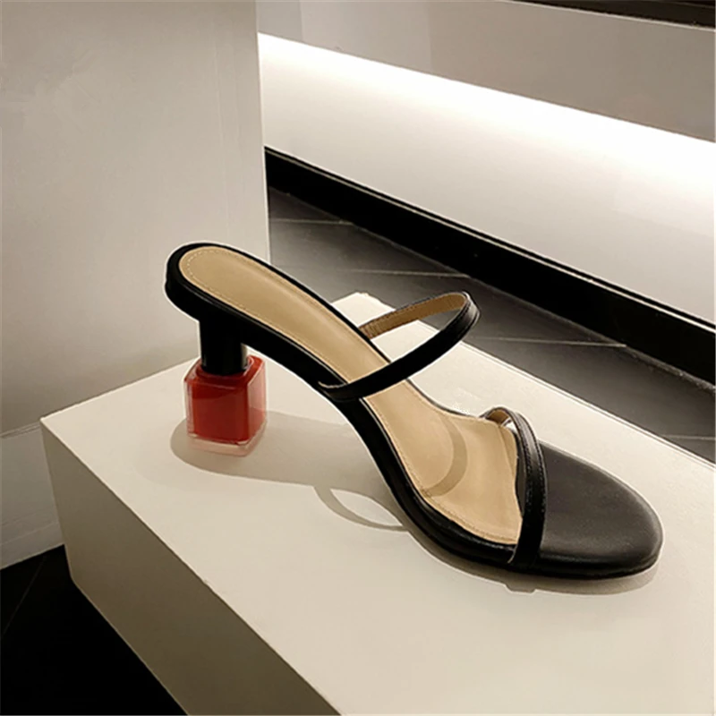 Designer Women Slippers Nail Polish Strange High Heels Straps Ladies Outside Slides Prom Pumnps Dress Shoes Gladiator Sandals