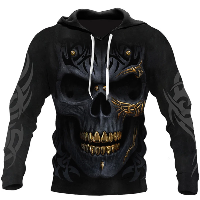 

Толстовка мужская с 3D-принтом черепа, черная кофта с капюшоном в готическом стиле, индивидуальная уличная одежда унисекс, джемпер