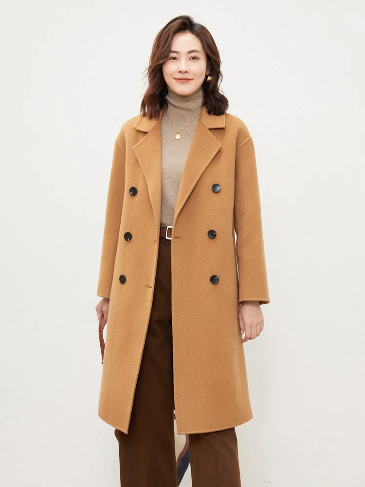 

Winter Loose High-end Reversible Cashmere Coat Women's Mid-length Double-breasted Camel Off-season Woolen Trench Coat