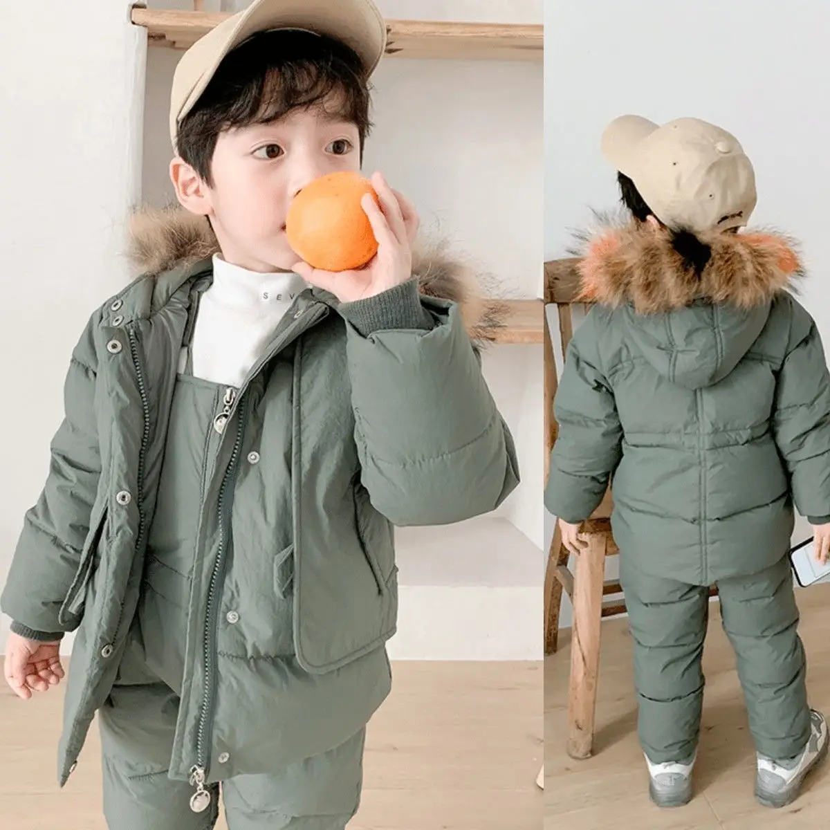 

Детский комплект из куртки с капюшоном и комбинезона, на утином пуху, на возраст 2-8 лет, зимний, 2022