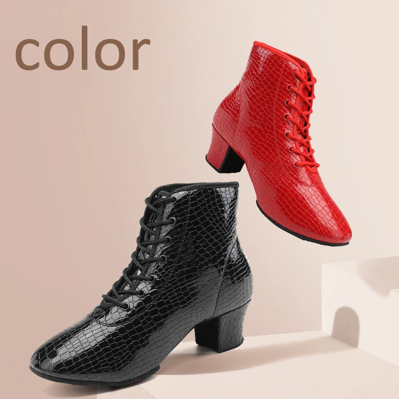 Women's Latin Dance Shoes Smooth Dancing Ballroom Tango Shoes Stone Pattern Suede Rubber Sole Waltz Dance Boots Dropshipping