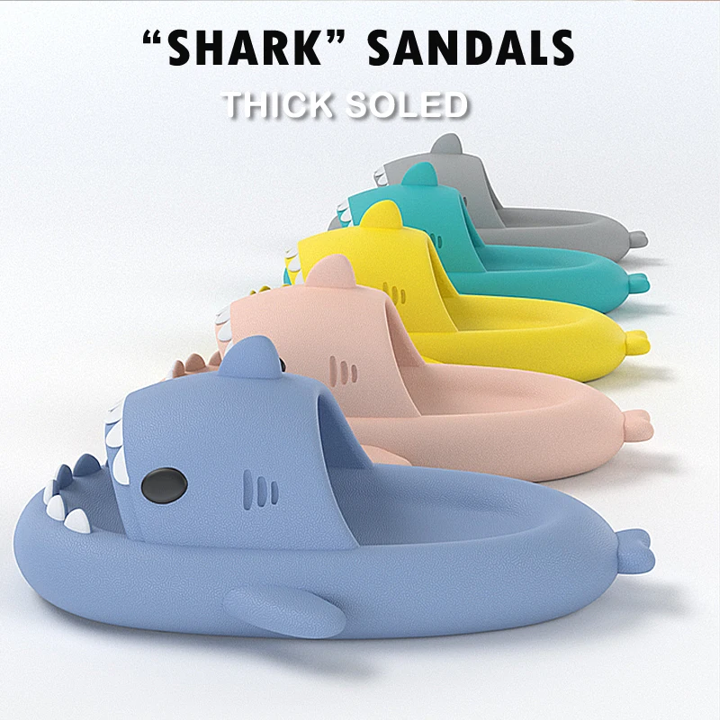 

2022 Summer Man Women Shark Slippers Couple Thick Bottom EVA Bathing Home Slipper Indoor Household Shark Slides Men Flip Flops
