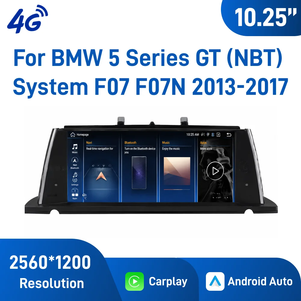 Фото 10,25-дюймовая Android-автонавигация для BMW 5 серии GT F07 F07N 2013-2017 с сенсорным экраном NBT, поддержкой Carplay, Android Auto, GPS, Bluetooth и Wi-Fi. №1