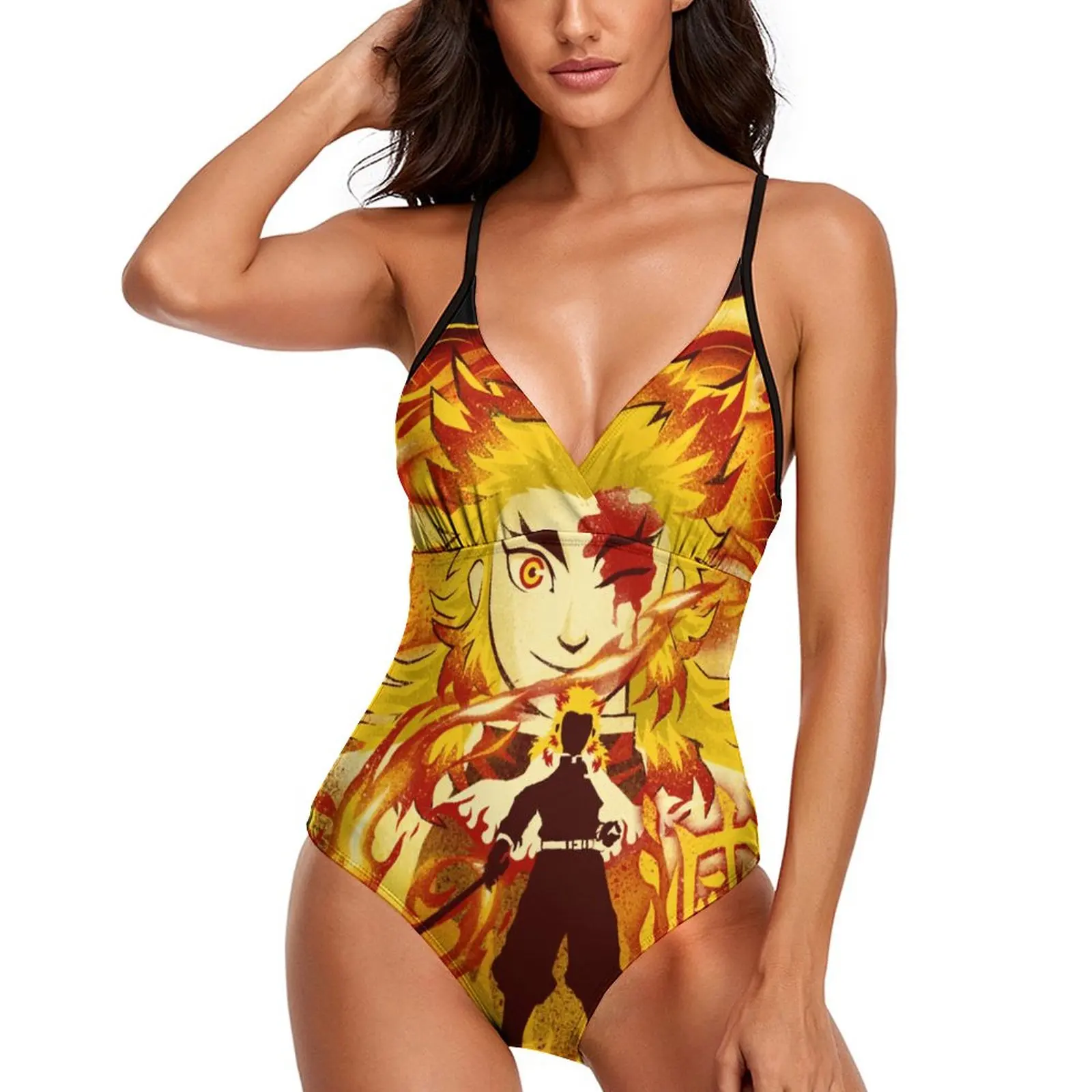 

Demon Slayer Anime Swimsuit Sexy Attack of The Flame Hollow Out Swimwear One Piece Swimsuits Sport Push Up Printed Beach Outfits