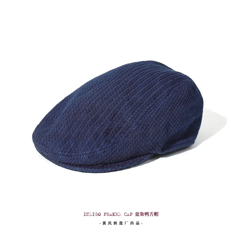 

Akkad Kuti Handmade Plant Indigo Dyed High Quality Kendo Fabric Peaked Cap Men's British Retro Casual Hat Men Clothing Accessory