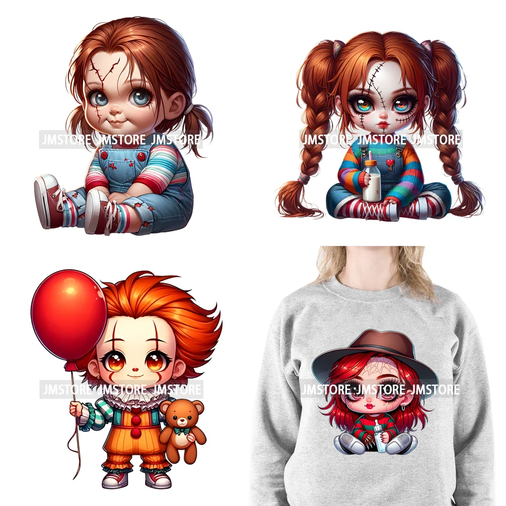 Мультяшные жуткие вибрации Хэллоуин убийца детский персонаж утюг на DTF