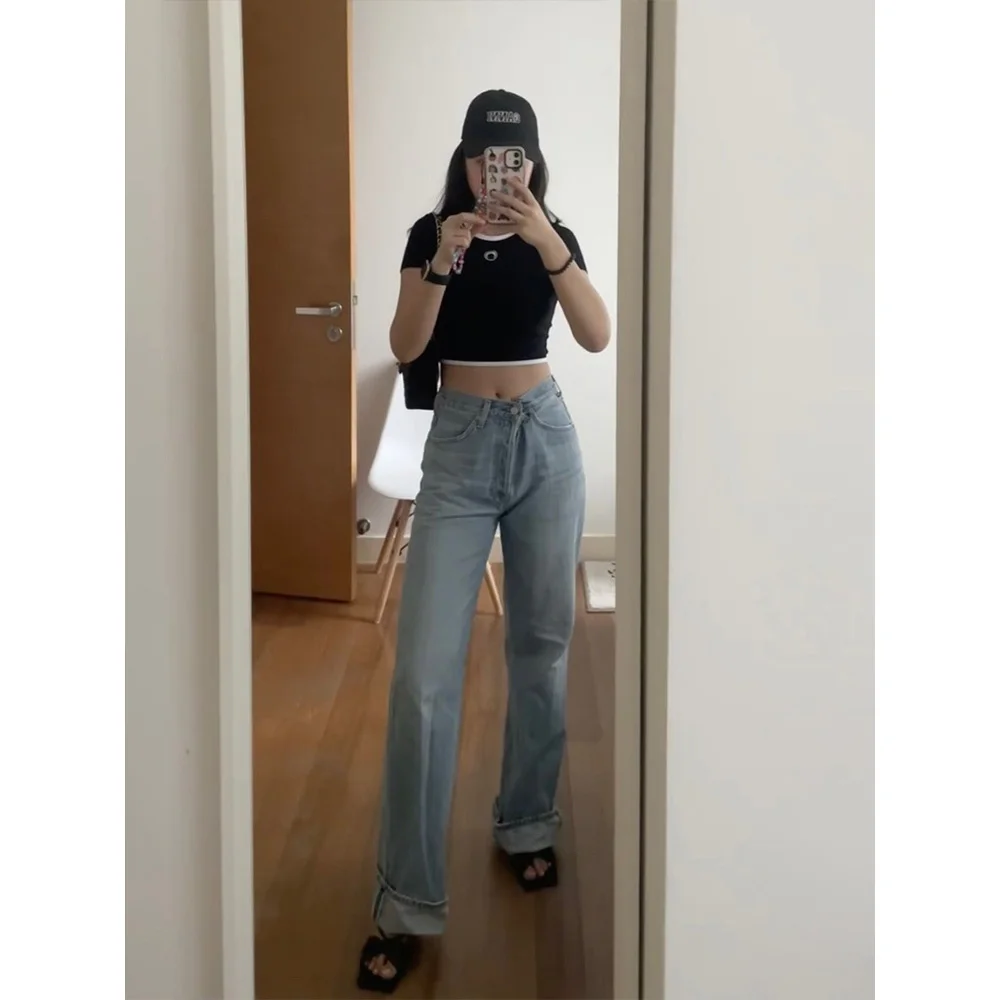 

23 summer moon short T-shirt classic clash wrapped simple fashionable high elastic cotton material slim short sleeve women