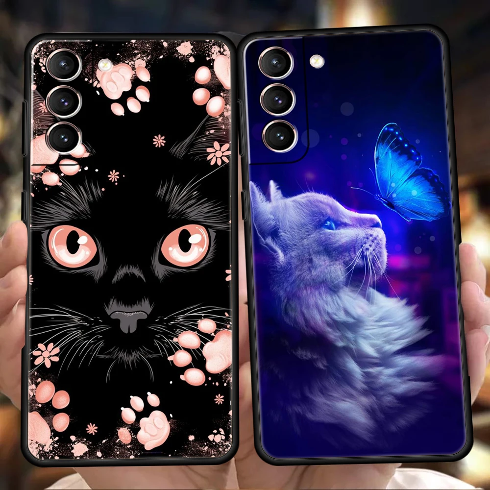 Фото Чехол для телефона Cut Cat для Samsung Galaxy S24 S23 S22 S20 S21 FE Ultra S10 S10E S9 S8 Plus 5G Силиконовый мягкий чехол Coque Capas Сумки №1