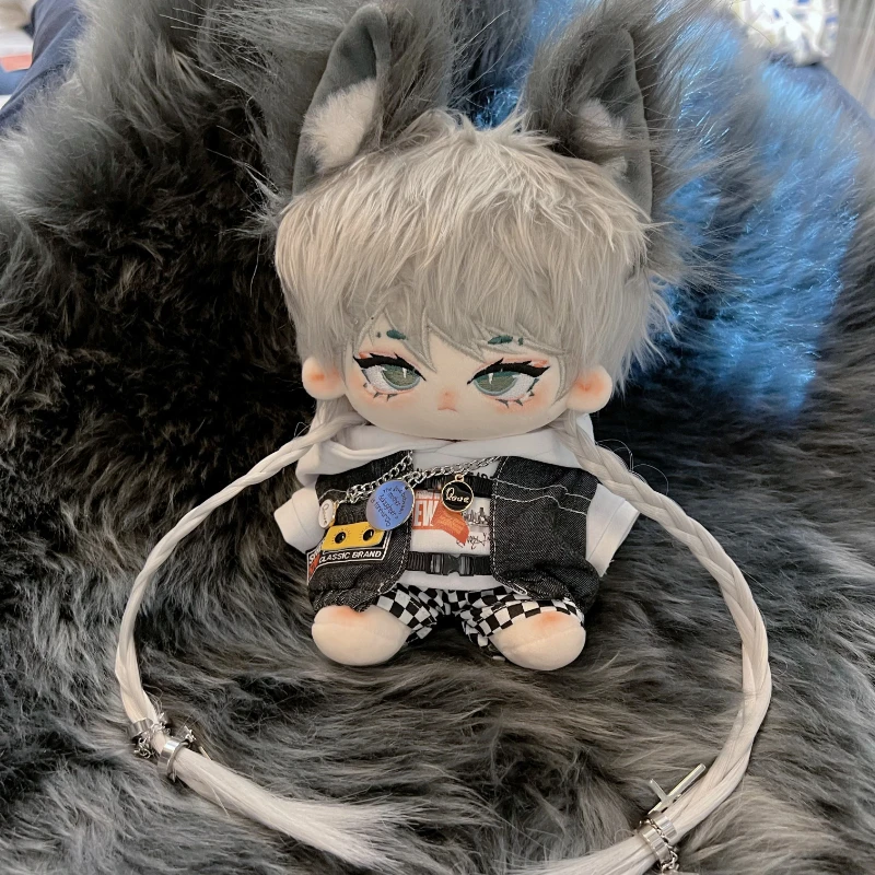 

New 20cm Cute Naked Cotton Doll Grey Hair Doll with Animal Ears Soft Plush Doll with Skeleton Stuffed Figure Doll Toys