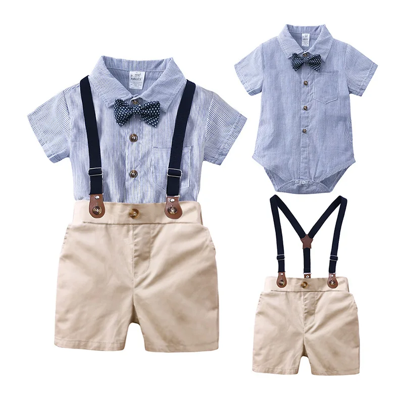 Baby Clothes Boy Summer Cotton Casual  for 1 Years Boys Bow Tie Blouse Romper Gentleman Suit  Wedding Photograph