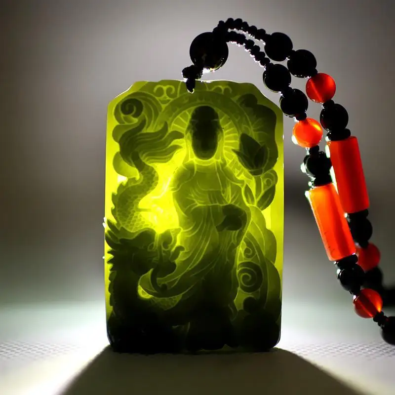 Natural 100% real hetian jade carve Guanyin and dragon pendant Bless peace necklace jewellery fashion for women men lucky gifts