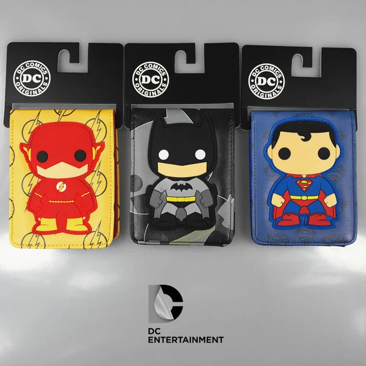 

DC Anime Figure Batman Superman Flash PU Leather Wallet Superhero Peripheral PVC Doll Embossed Short Coin Purse Birthday Gifts