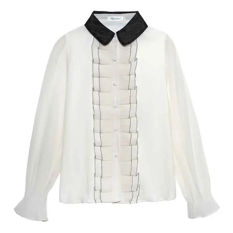 Новая повседневная женская рубашка с длинным рукавом и отложным воротником