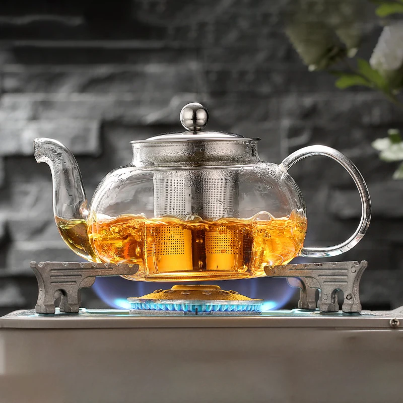 600/800ml Heat Resistant Glass Teapot Flower Tea Set Kettle Coffee Tea Pot Drinkware Set Stainless Steel Strainer Teapot