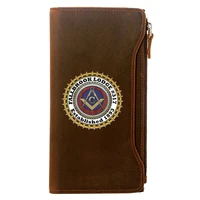 high quality masonic fallbrook lodge printing men long wallets zipper large capacity genuine leather male purse clutch bag bi078