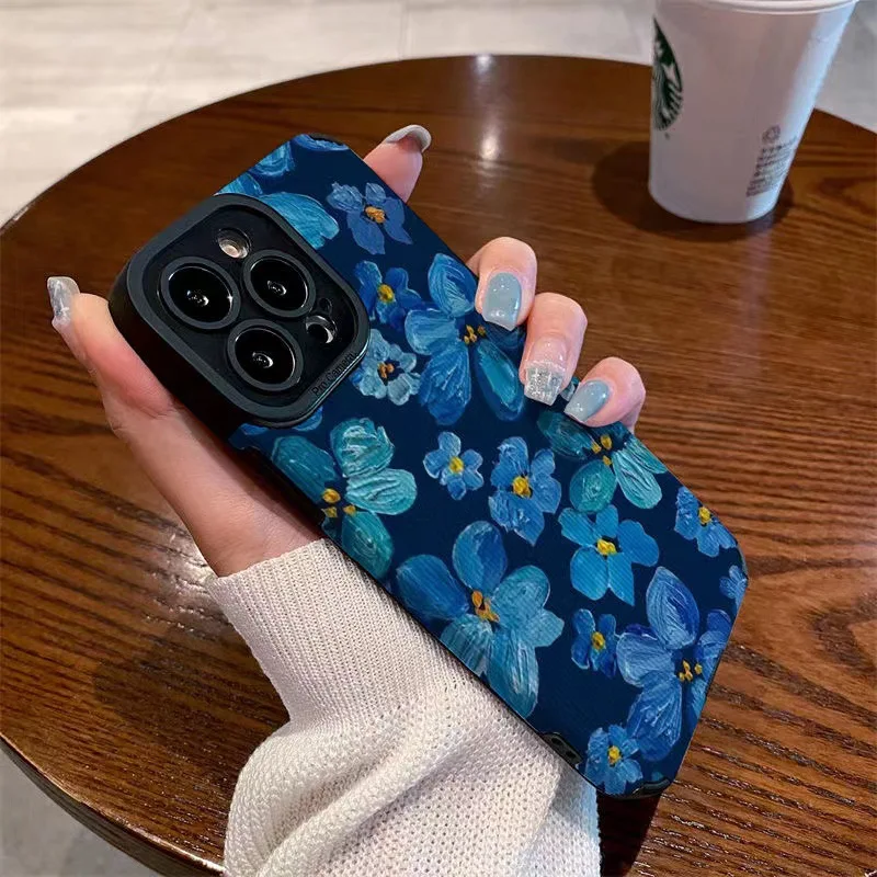 DIY Blue Camellia Fall Prevention Phone Case For Iphone 14 13 12 11 Pro Max X XR XSMAX 7 8 Plus Crtical Case Cover New Products