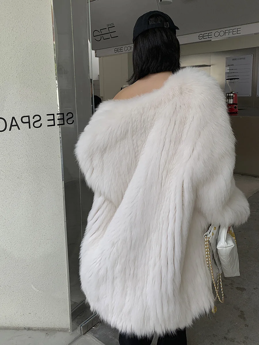New Winter 2022 Fox Fur Double-sided Braided Fur Coat Long Coat Korean Style Fashion